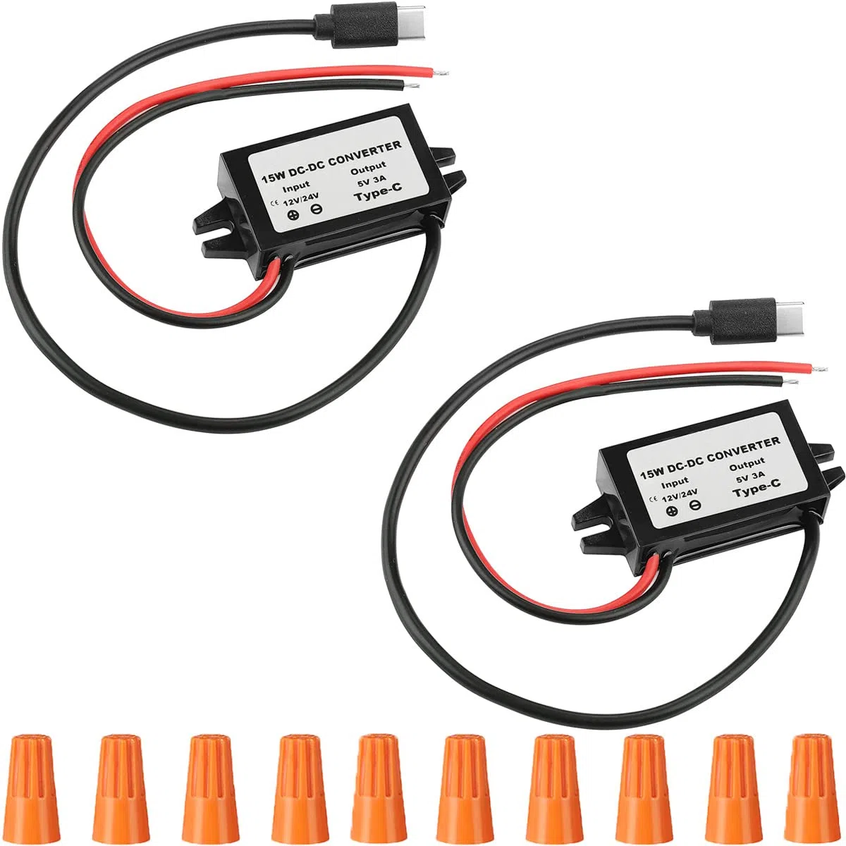 2 Piezas DC 8-35V a DC 5V USB C DC DC Converter Buck Module 12V/24V a 5V 3A 15W Salida USB Regulador de Voltaje Reductor Cargador con Tapa de Perilla