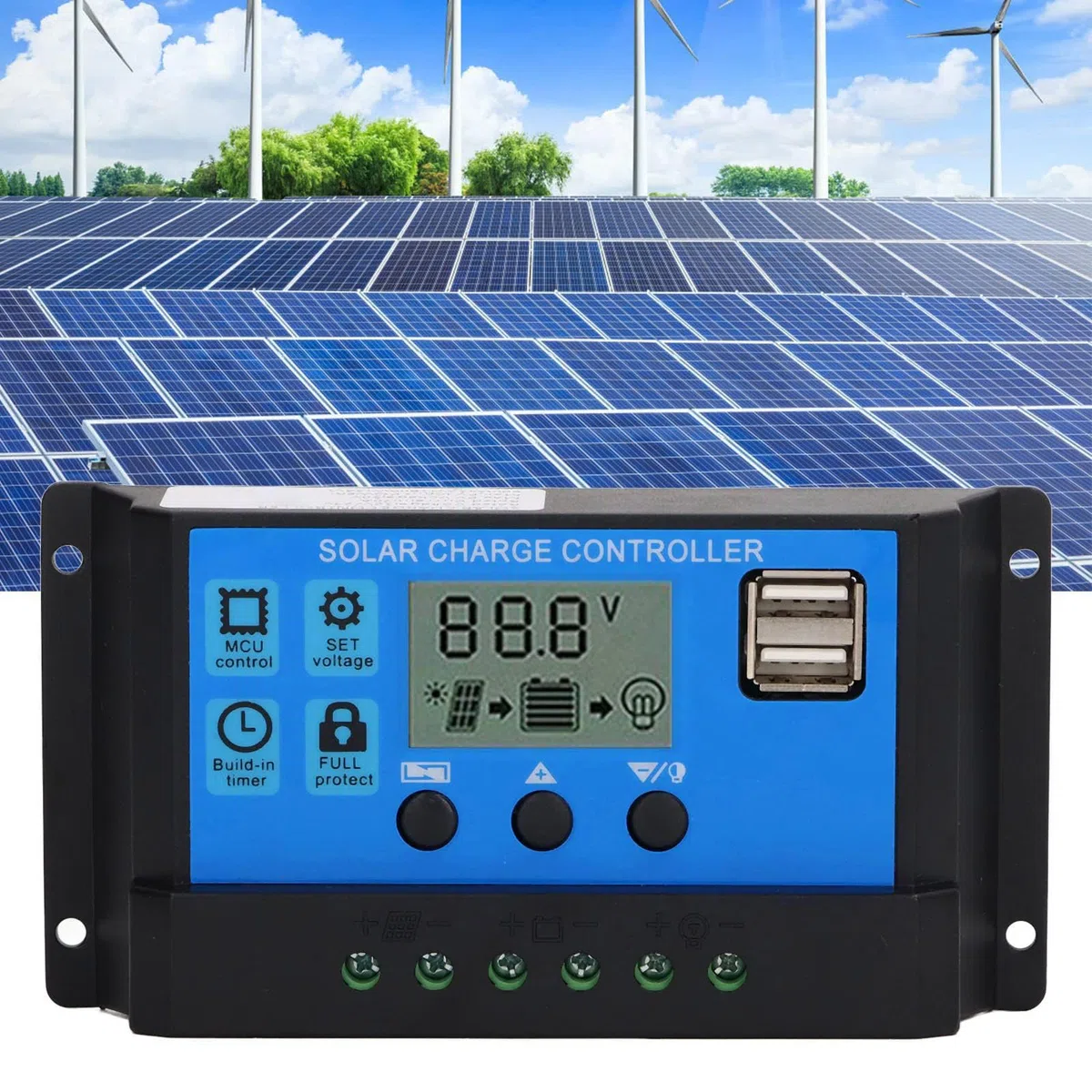 Controlador de Carga Solar, MPPT Panel Solar Batería Regulador Inteligente 12V / 24V PWM Auto Paremeter Pantalla LCD Ajustable (100A)