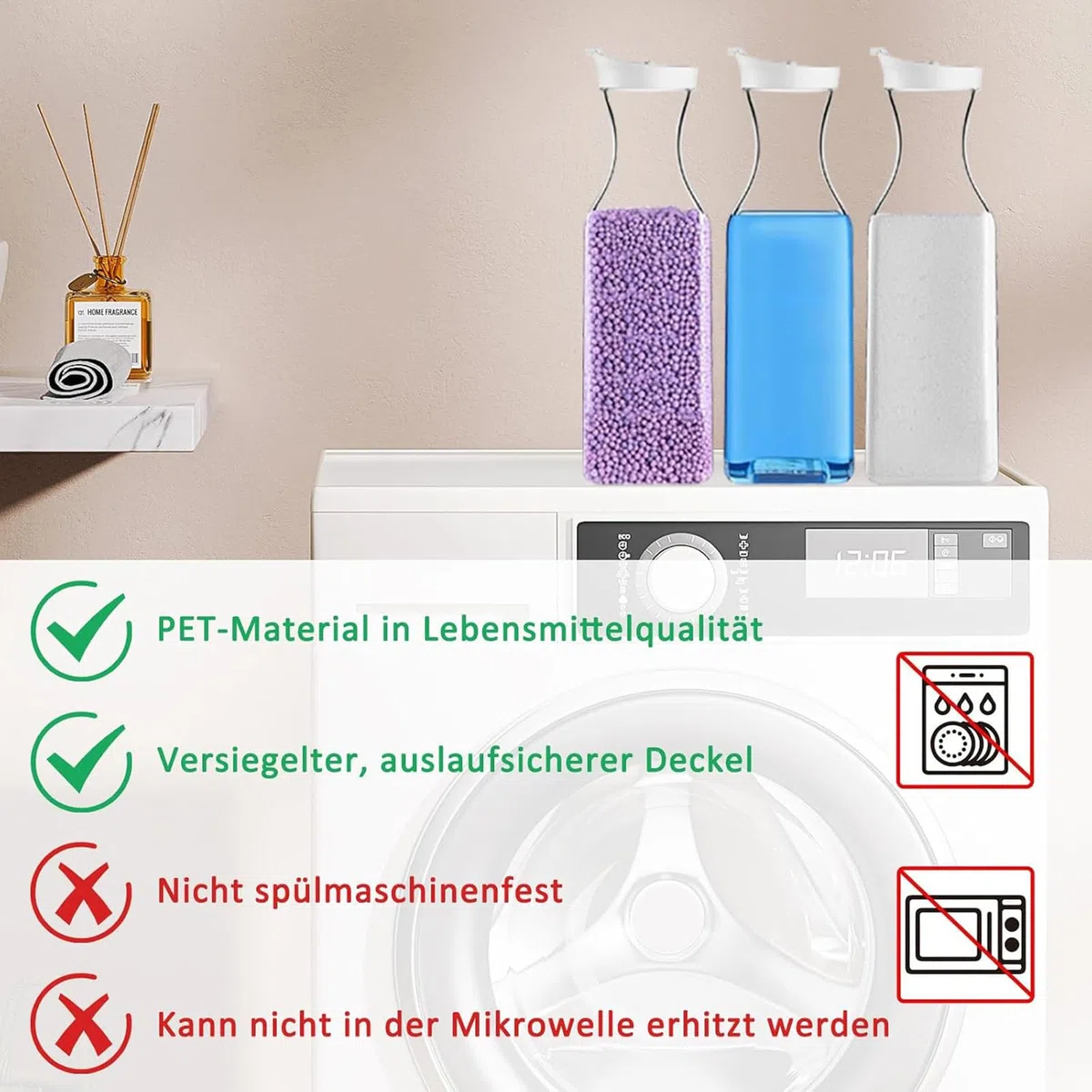 Caja de Almacenamiento de Detergente en Polvo, 1,5 Litros Botella para Detergente, 3 Recipientes para Detergente, PET Contenedor, Para Guardar Detergentes y Suavizantes de Ropa