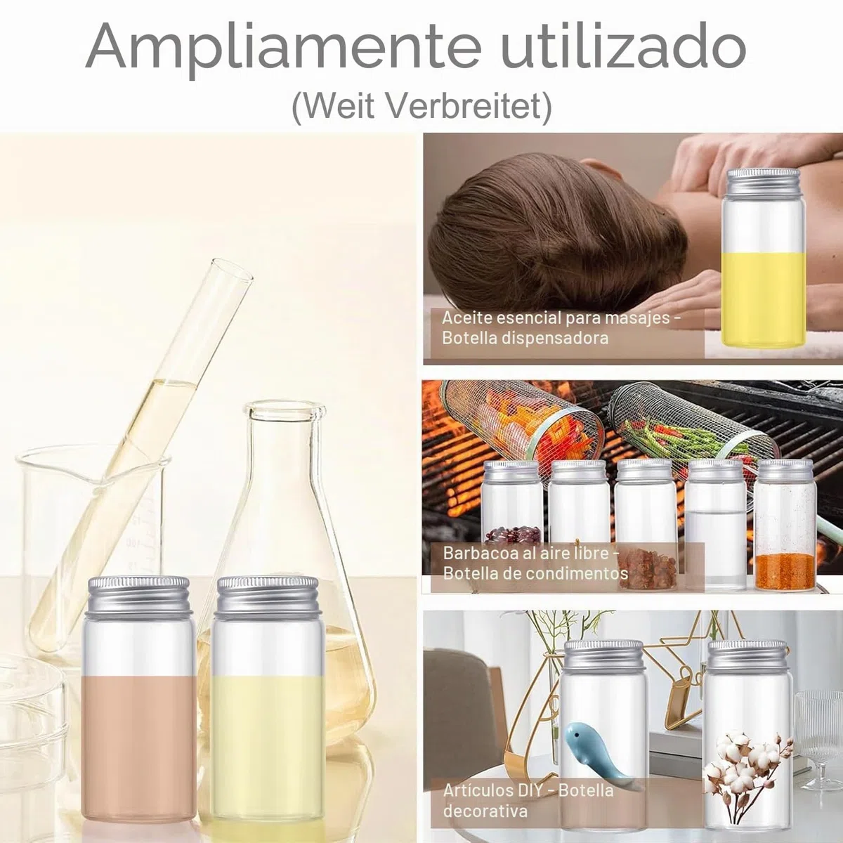 Tubo de Ensayo, ZEEROQOLAB 60 piezas 10ml Frascos de Vidrio Pequeños con Tapa de Aluminio, Frascos Transparentes para Muestras, Incluye Cepillo de Limpieza y Etiquetas Autoadhesivas