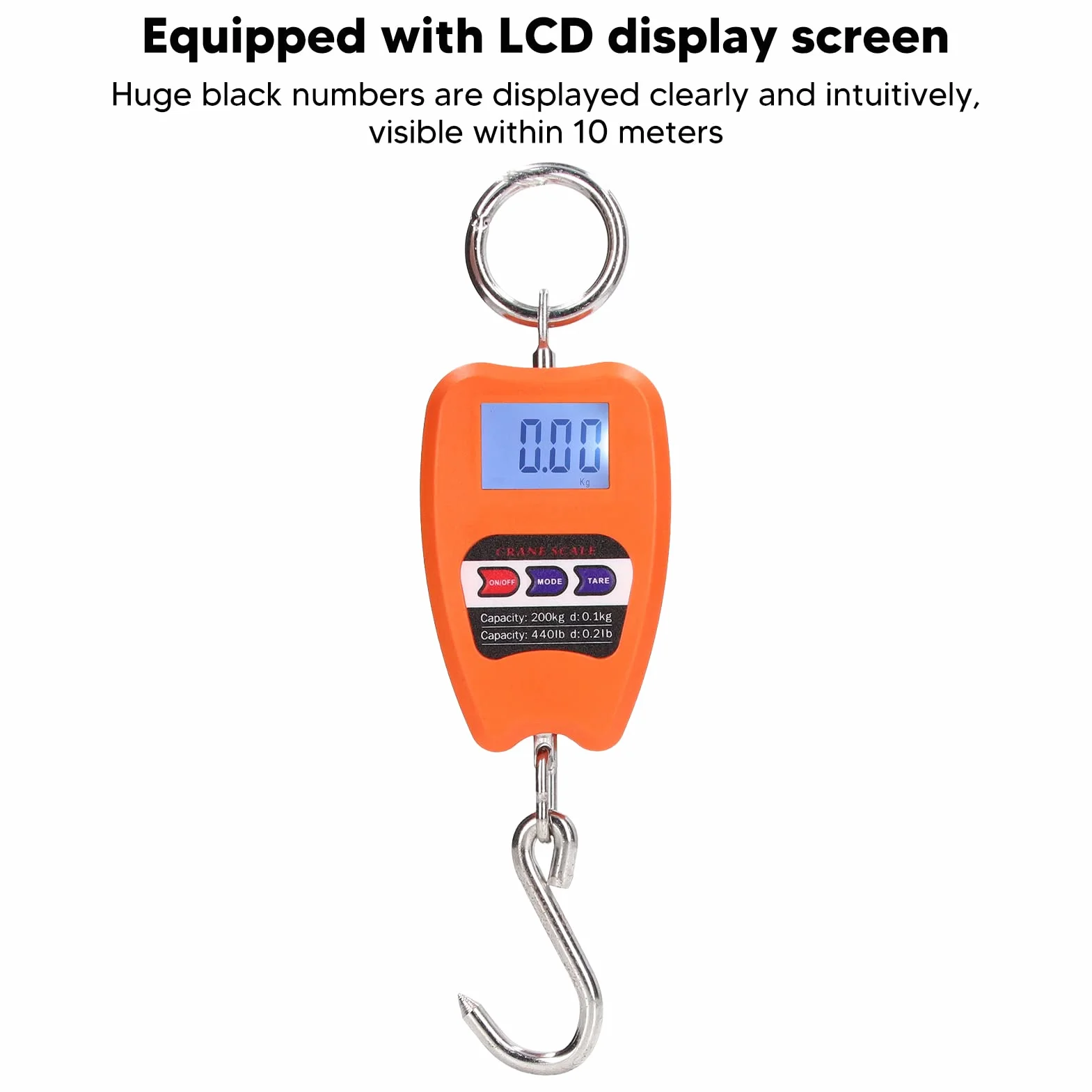 Báscula Colgante Digital Portátil Precisa 200 Kg Cojinete de Carga Mini Báscula de Mano Multifuncional con Pantalla LCD para Agricultura, Caza, Pesca, Taller, Hogar