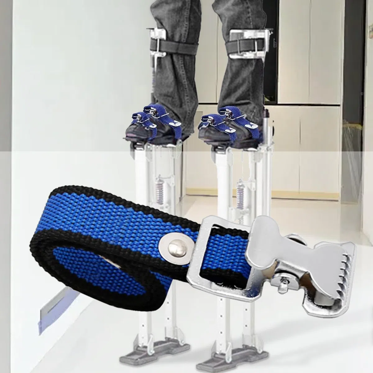 Correas para bandas para piernas de zancos para paneles de yeso, 4 piezas - Kit de fijación de pies de nailon ajustable | Correas de repuesto con 8 tornillos y 8 arandelas, accesorios duraderos para z
