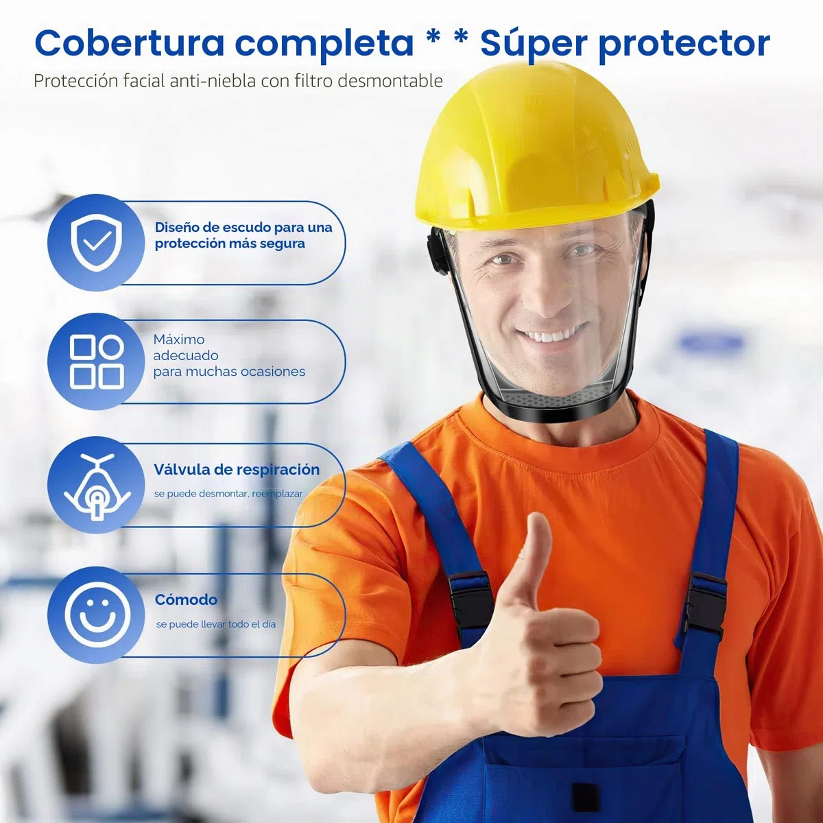 Máscara de cara completa, visera protectora transparente, antiestática ajustable, escudo facial, HD Máscara protectora de cara completa a prueba de salpicaduras de spray universal