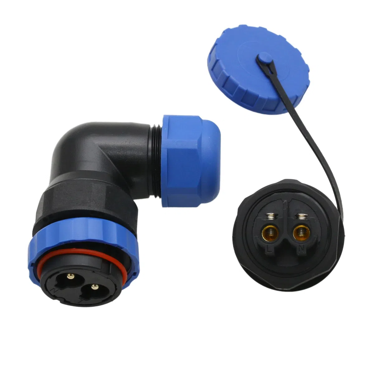 HangTon TY28 - Conector de alimentación de 2 pines 45 A con conector hembra de montaje en panel y conector de 90 grados, impermeable, desconexión rápida para coches marinos