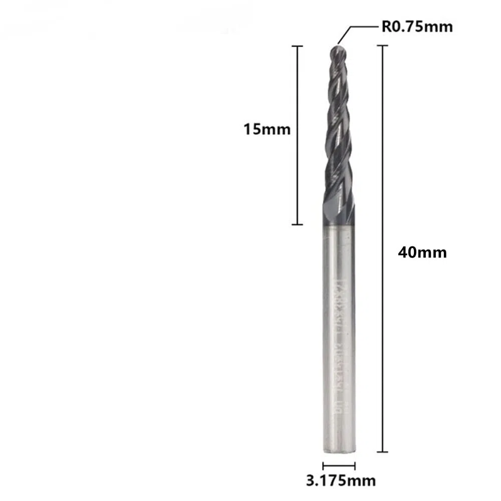 4pcs Fresa Cónica de Carburo Cortador CNC para Aluminio Metal y Madera ,Radio de Bola 0,25-1 mm Recubrimiento de TiAlN