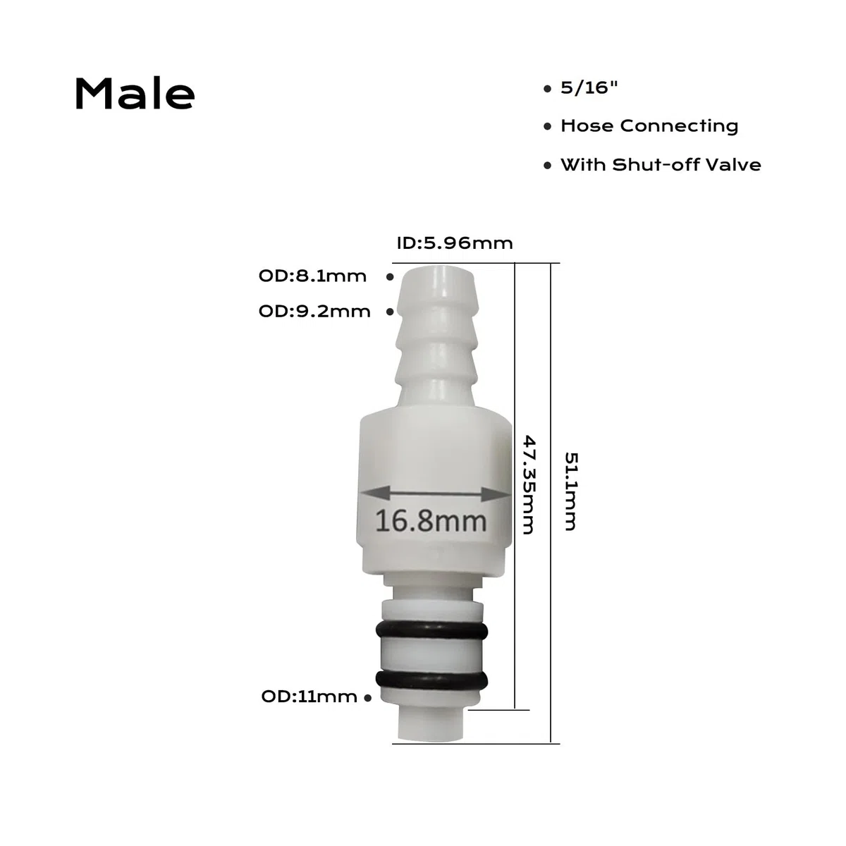 2pcs 1/4 "3/8" 5/16 "conector rápido enchufable de Barb válvula de mangueras de plástico, cierre rápido el conector de mangueras (2 conectores masculinos) (5/16")