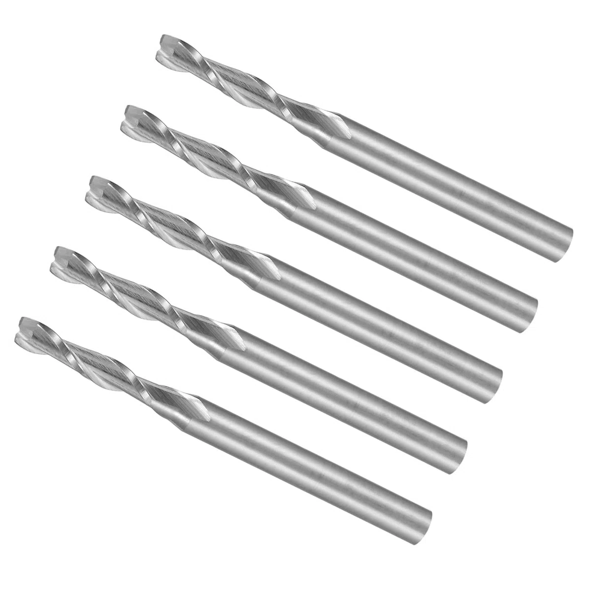 Fresas de Extremo en Espiral, Vástago de 1/8" 2.5mm x 12mm Carburo Sólido de 2 Flautas para Fresadoras CNC - (Aplicaciones: para Contrachapado Madera Plástico), 5 Piezas