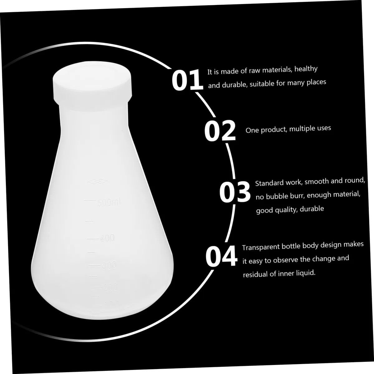 SOLUSTRE Matraz Erlenmeyer De Plástico Transparente 3 Piezas (100/250/500 Ml) Tapa, Frascos Cónicos Para Laboratorio y Experimentos De Química, Aptos Para Educación y Ciencias Naturales