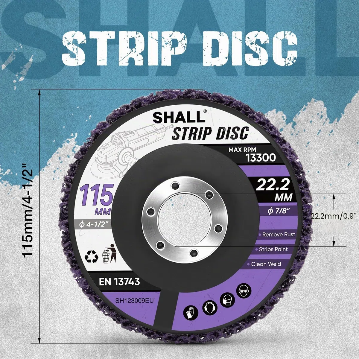 SHALL 6 Piezas Discos de desbaste, 115 mm Discos de Limpieza para, Adecuado para amoladoras angulares con un diámetro interior de 22,2 mm (7/8 pulgadas), utilizado para eliminar óxido.