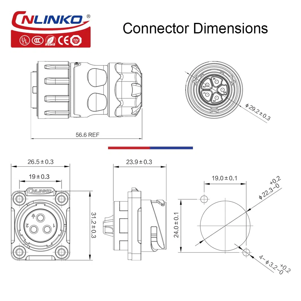 CNLINKO YM-20 Conector Impermeable IP68 para Cable Circular industrial Conector de Carcasa PBT Aviación Estanco M20 2-12 Pines Zócalo de Brida (5 Pines)