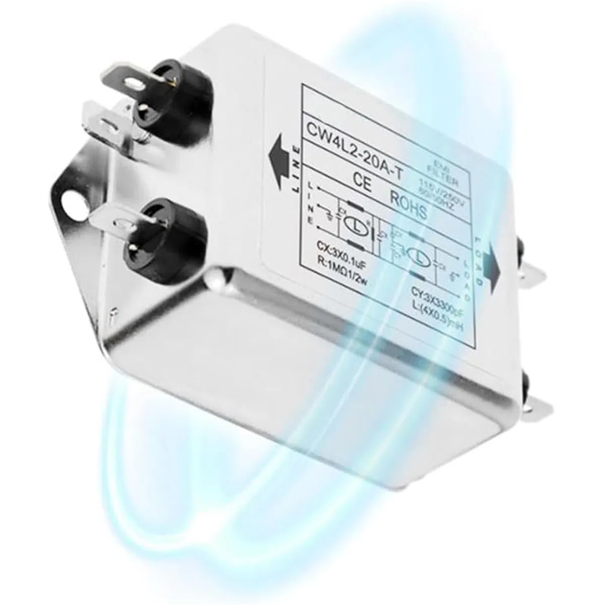 Filtro Emi de Línea de Alimentación, 115 V/250 V, 20 A, 50/60 Hz, Módulo de Filtro de Potencia Emi Cw4L2-20A-T, Terminal de Filtro Emi de Acondicionador de Línea Con Orificio de Tornillo de Montaje