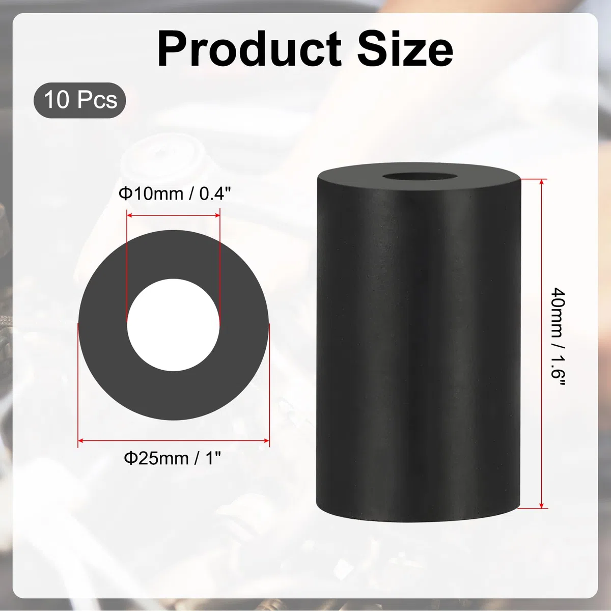 PATIKIL 10pcs Espaciadores de Goma, M10 Arandelas Multiusas Almohadillas de Aislamiento Antivibración Redondo de Neopreno Aislante para DIY Impacto Absorbente, 10x25x40mm (ID*OD*Grosor)