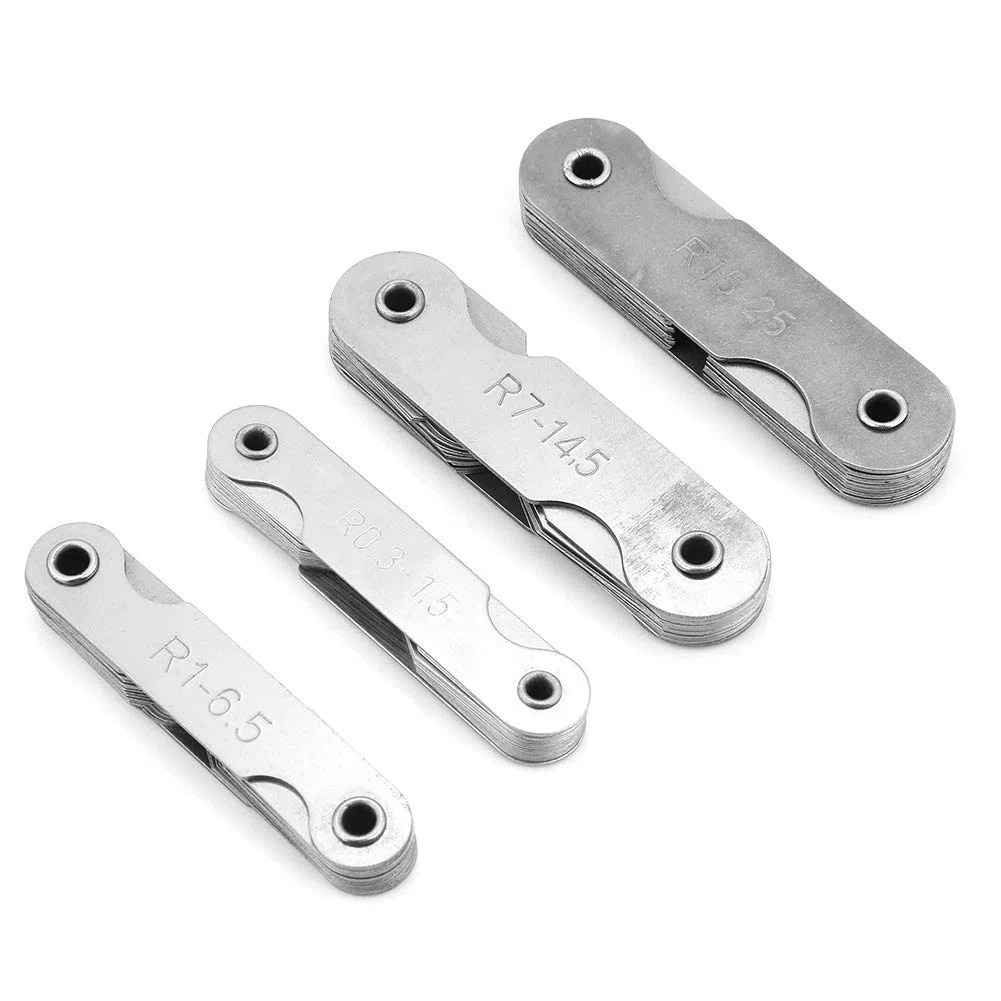 Radius Gauge-4pcs Acero inoxidable Radio medidor de filete Herramienta de medición R0.3-1.5 / R1-6.5 / R7-14.5 / R15-25