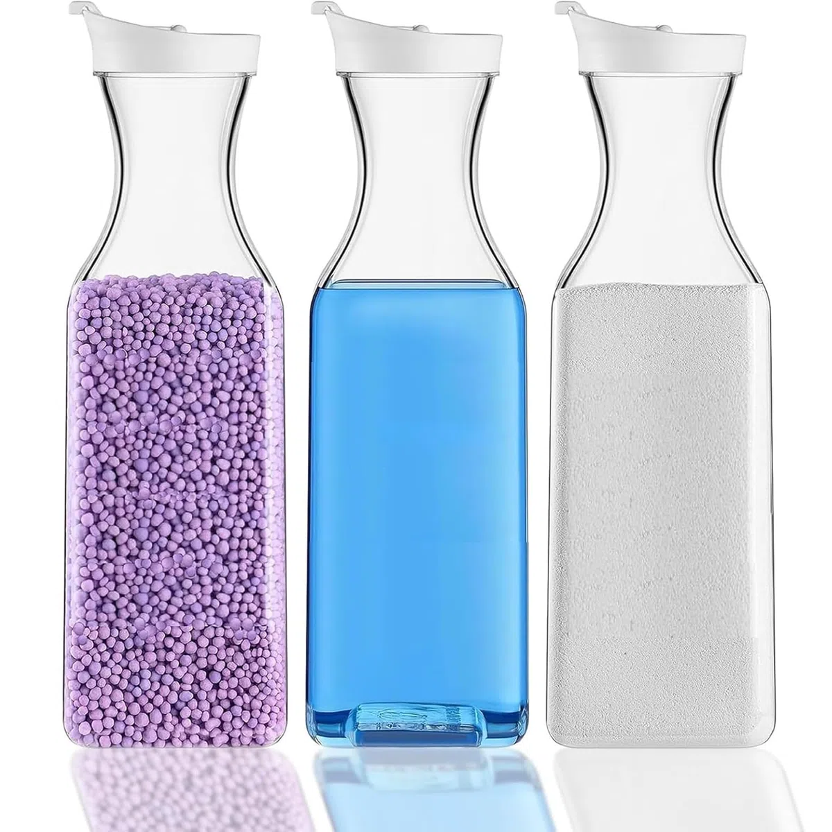 Caja de Almacenamiento de Detergente en Polvo, 1,5 Litros Botella para Detergente, 3 Recipientes para Detergente, PET Contenedor, Para Guardar Detergentes y Suavizantes de Ropa