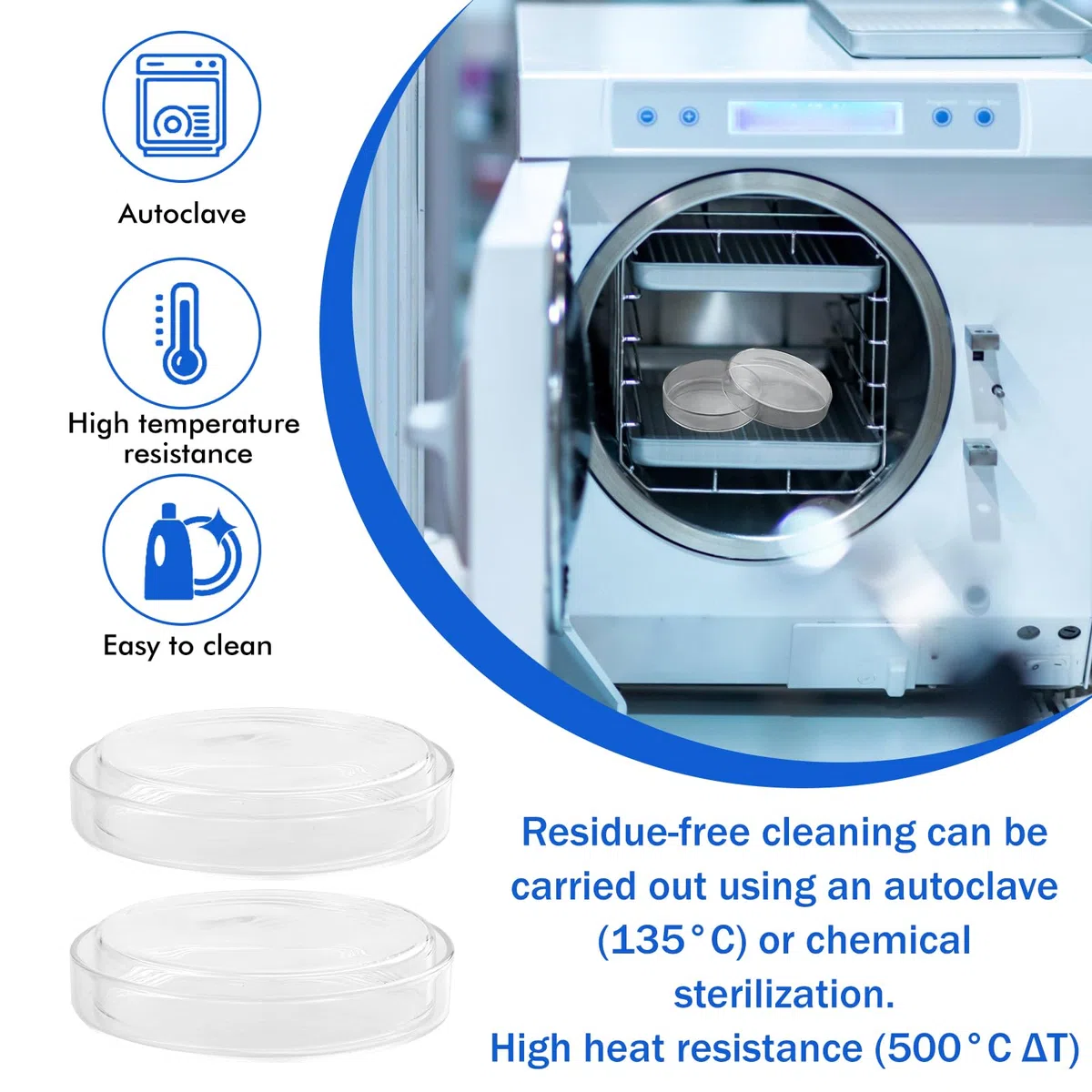Placas de Petri de vidrio con tapa: 10 placas de Petri estéril transparentes, 90 x 20 mm, placa de cultivo celular Petri de vidrio de borosilicato, autoclavables, placas de Petri para