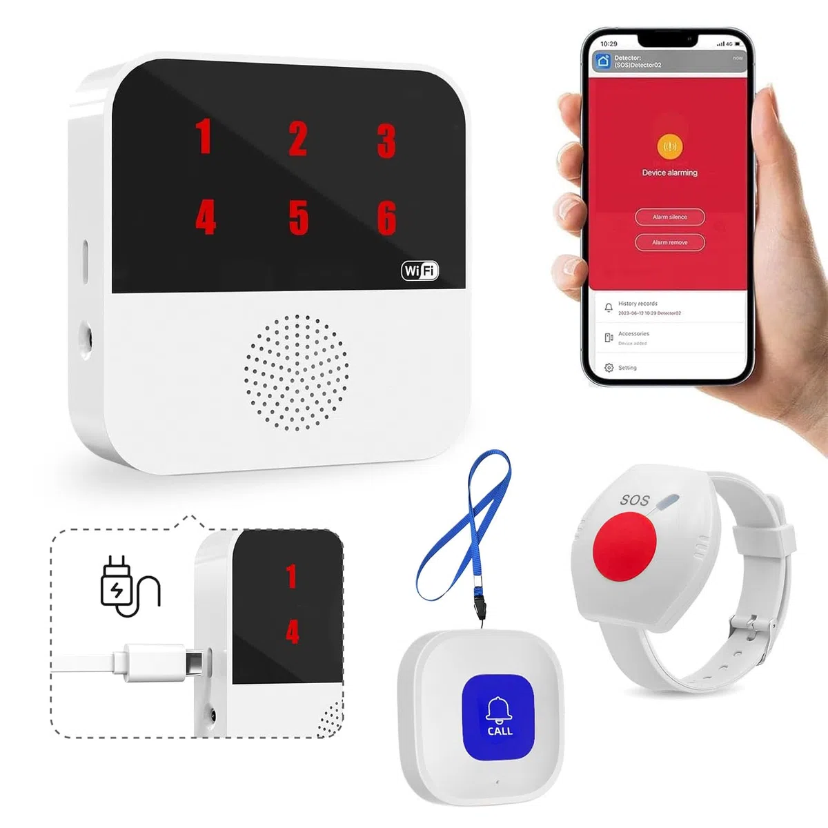 Avisador Personas Mayores, Boton Emergencia Ancianos - Incluye 1 Receptor + 1 Botón de Muñeca + Botón para Emergencias, Ideal para Enfermos, Adultos Mayores, Personas con Discapacidad y Niños