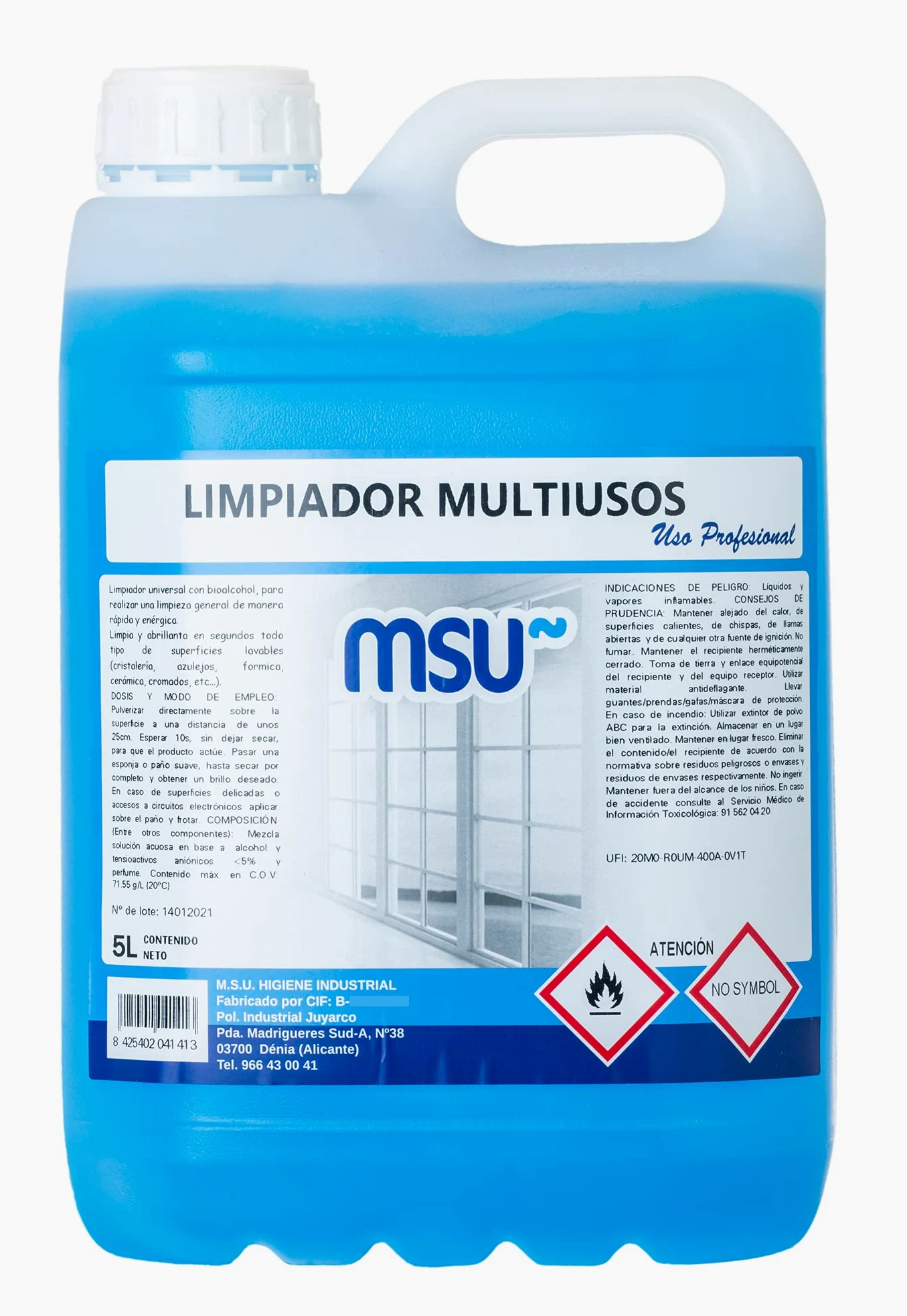 MSU - Limpiador Multiusos Universal con Bioalcohol | Limpia y Abillanta Todo Tipo de Superficies Lavables | Formato Ahorro de 5 Litros, 1 Unidad