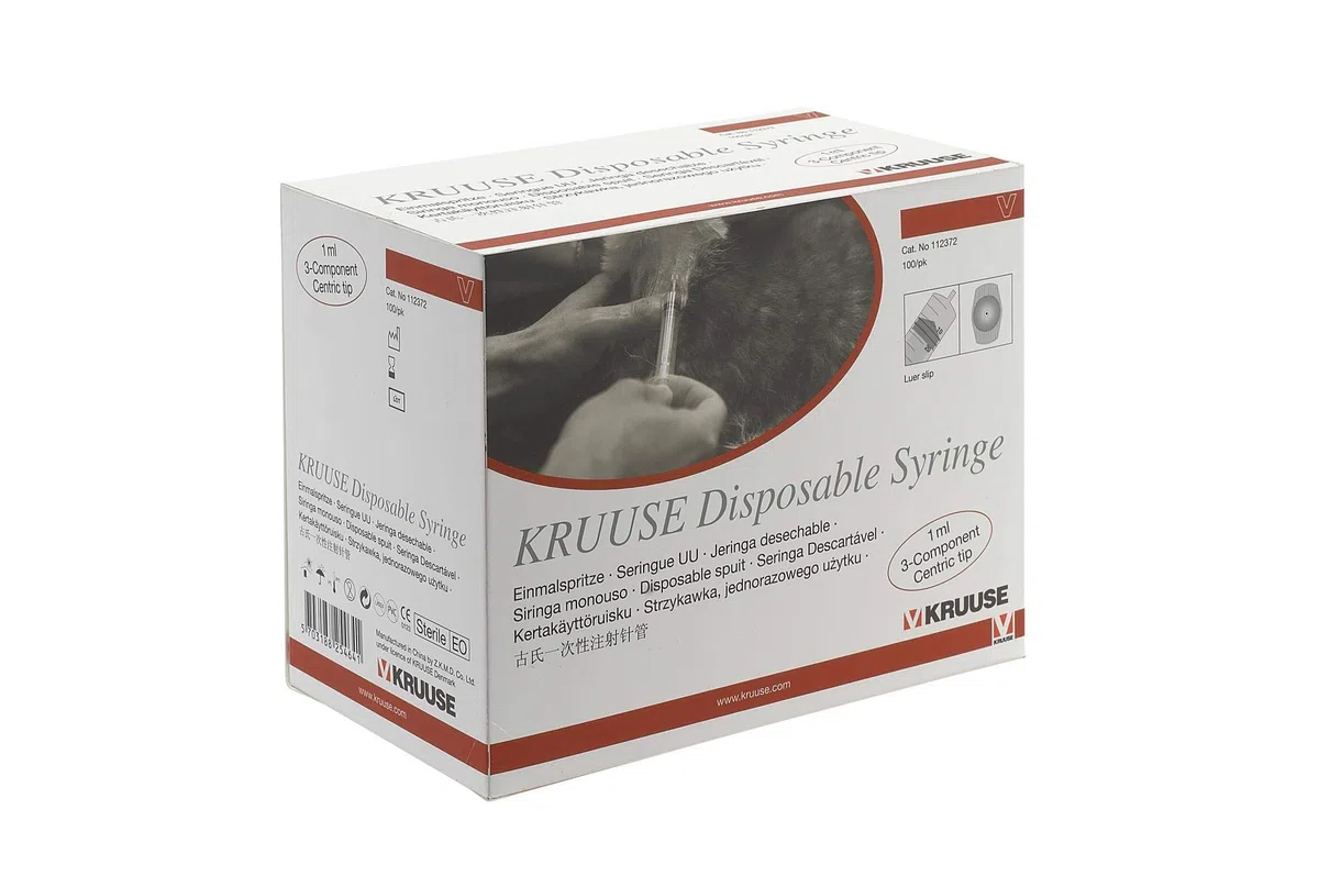 Kruuse Jeringa Desechable 3 Componentes 100 Unidades 1 ml