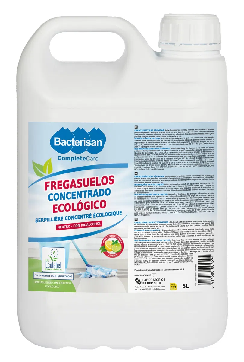 BACTERISAN Krisul Fregasuelos Ecológico Concentrado Y Perfumado | Activo Limpiador de Suelos y Paredes | Con Aroma a Limón de Larga Duración | Blanco | 5
