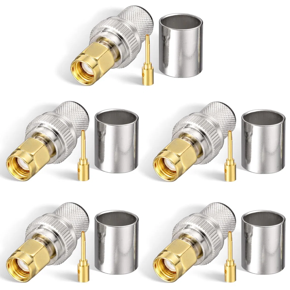 Superbat Kit de Conector RPSMA 5Piezas RPSMA Macho Conector de Crimpado y Soldadura 50ohm Conector Coaxial RF para Cables LMR-400 RG8 RG8/U RG213 y Belden-9913.