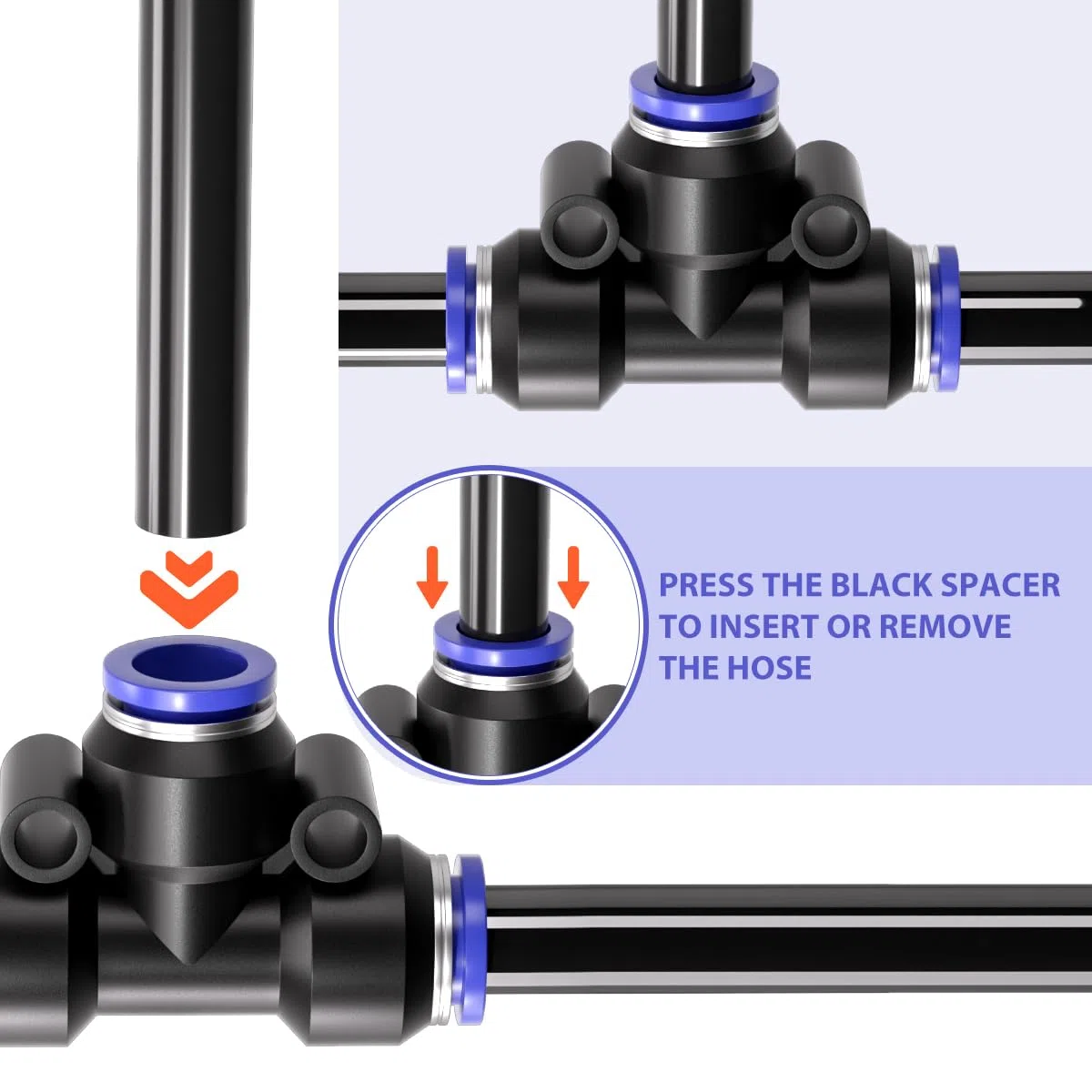 Bwintech 12 piezas de 10 mm 3 vías Tee Push in Connect ajuste neumático, adaptador de línea de aire PE de liberación rápida de plástico de 3 vías