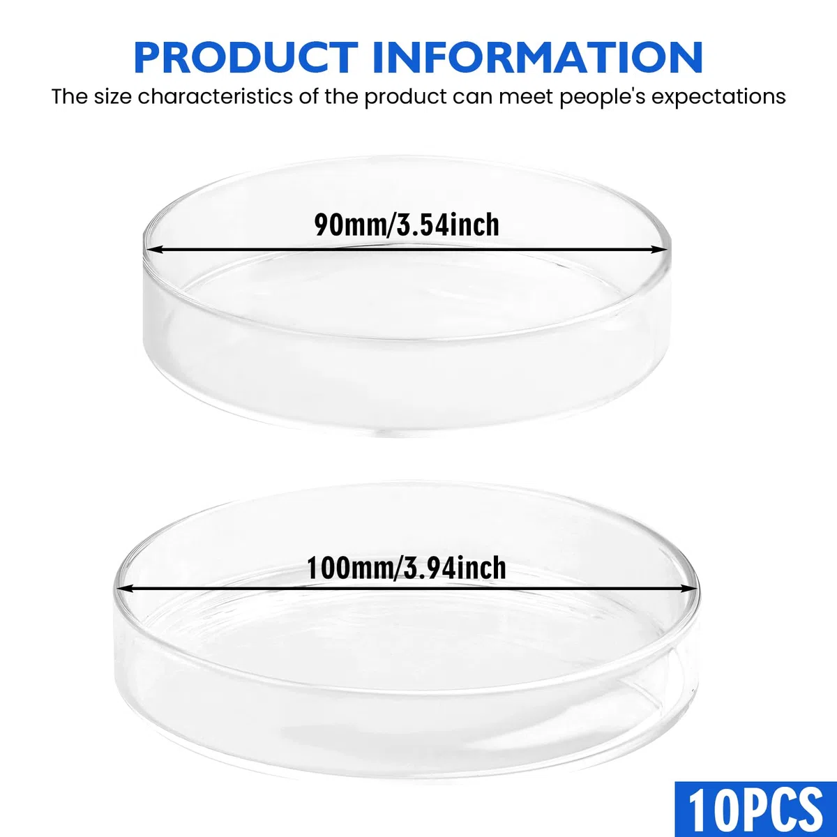 Placas de Petri de vidrio con tapa: 10 placas de Petri estéril transparentes, 90 x 20 mm, placa de cultivo celular Petri de vidrio de borosilicato, autoclavables, placas de Petri para