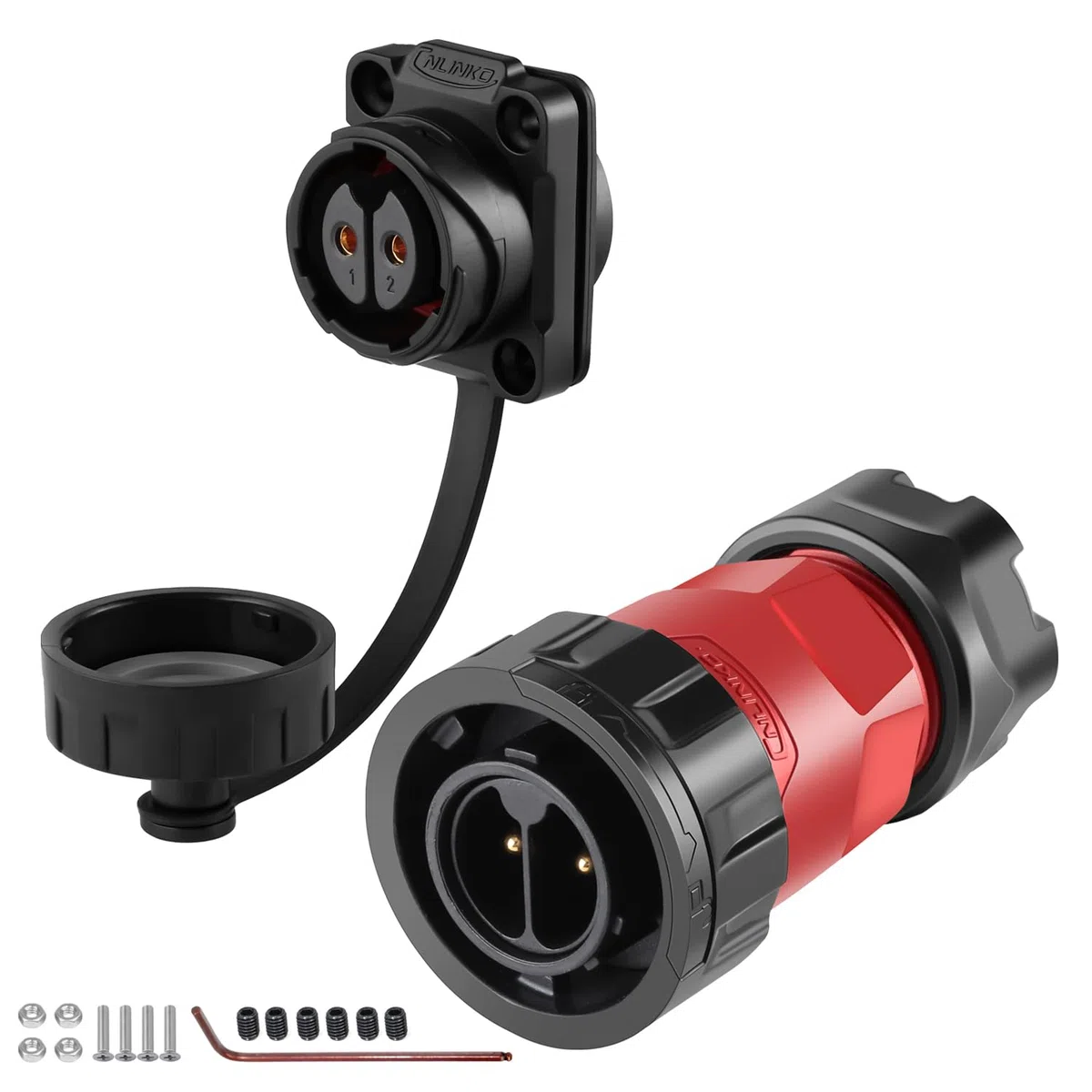 CNLINKO YM-20 Conector roscado de 2 pines IP68 conector estanco circular, carcasa de plástico PBT y conector de aviación de inserción rápida, M20 enchufe de brida macho/hembra (2 pines)
