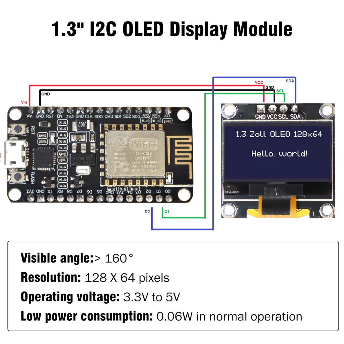 OLED Display Módulo RUIZHI 2 Piezas 1,3 Pulgadas OLED Display I2C Chip 128 x 64 Pixeles I2C Modulo de Visualizacion de Pantalla con Caracteres Blancos Compatible con Arduino