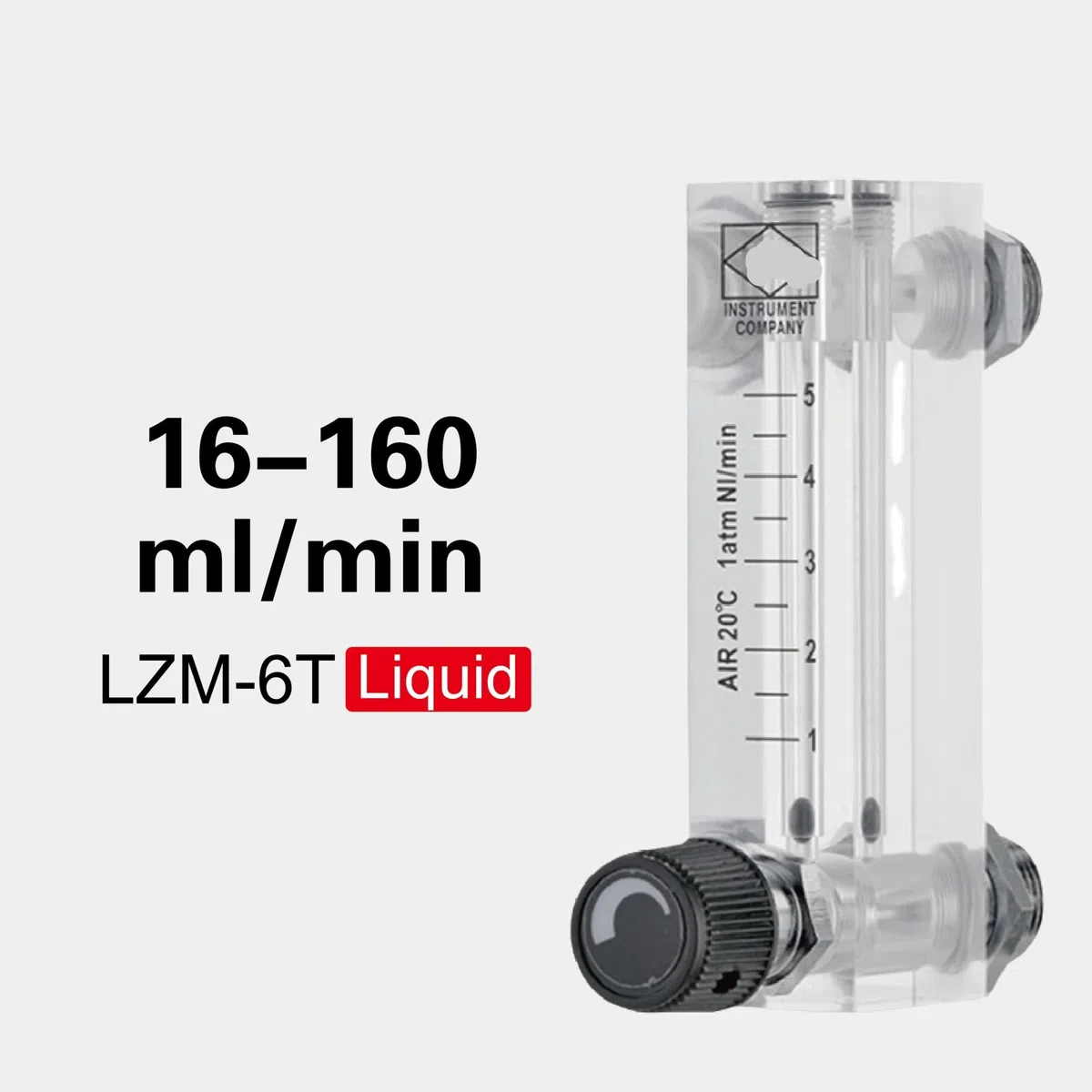 Medidor de flujo rotámetro LZM-6T, montaje en Panel acrílico, área Variable, medidor de flujo bajo de 6-1000mL/min con válvula(Liquid 16-160ml-min)
