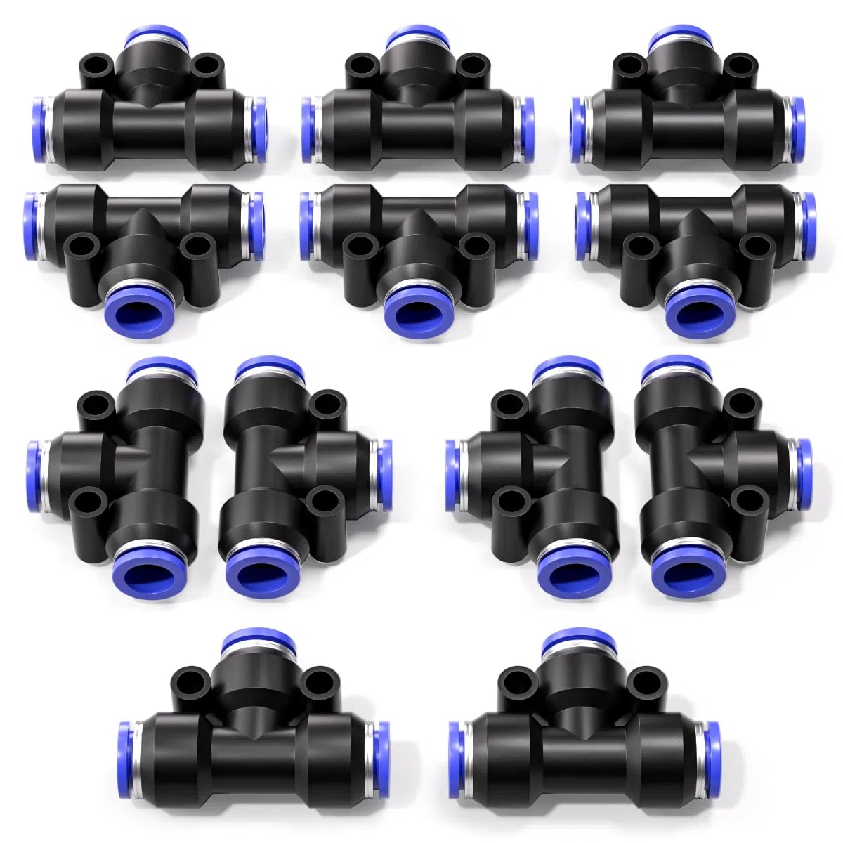 Bwintech 12 piezas de 10 mm 3 vías Tee Push in Connect ajuste neumático, adaptador de línea de aire PE de liberación rápida de plástico de 3 vías