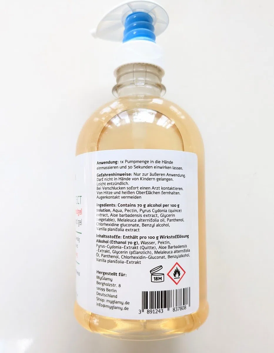 5 botes de 500 ml de gel de manos de CO-Protect, con aloe vera + glicerina + 70% alcohol (etanol) + hermoso aroma.