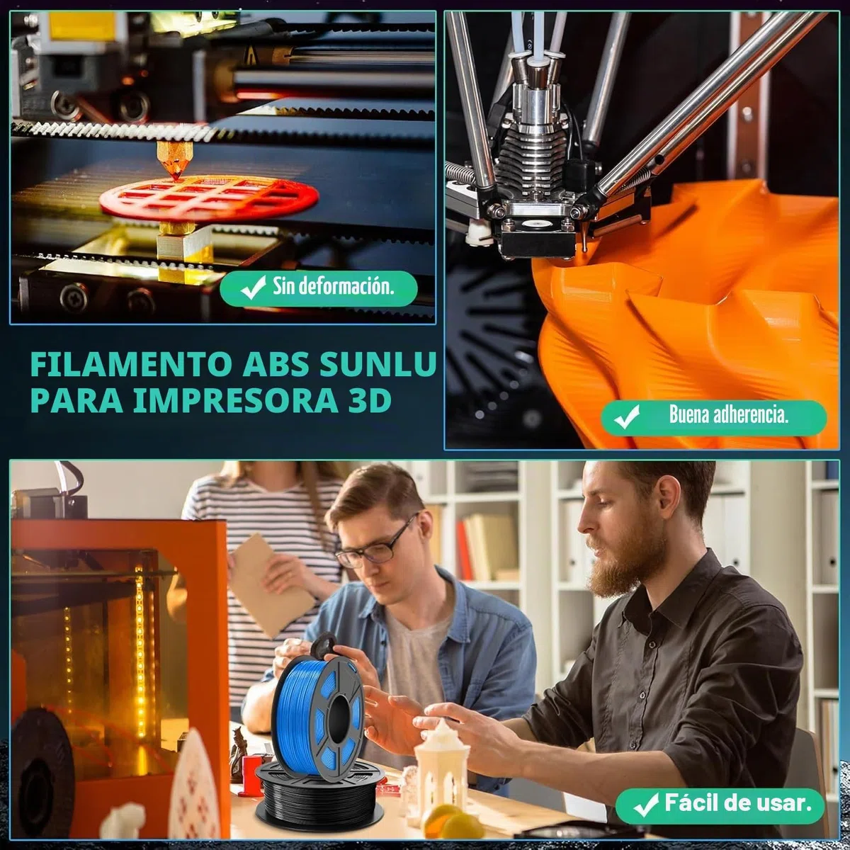 SUNLU ABS Filament 1,75mm, Alta Resistencia a Altas Temperaturas, Filamento para Impresora 3D de 1,75 mm, Bobina de 1 kg, abs Negro