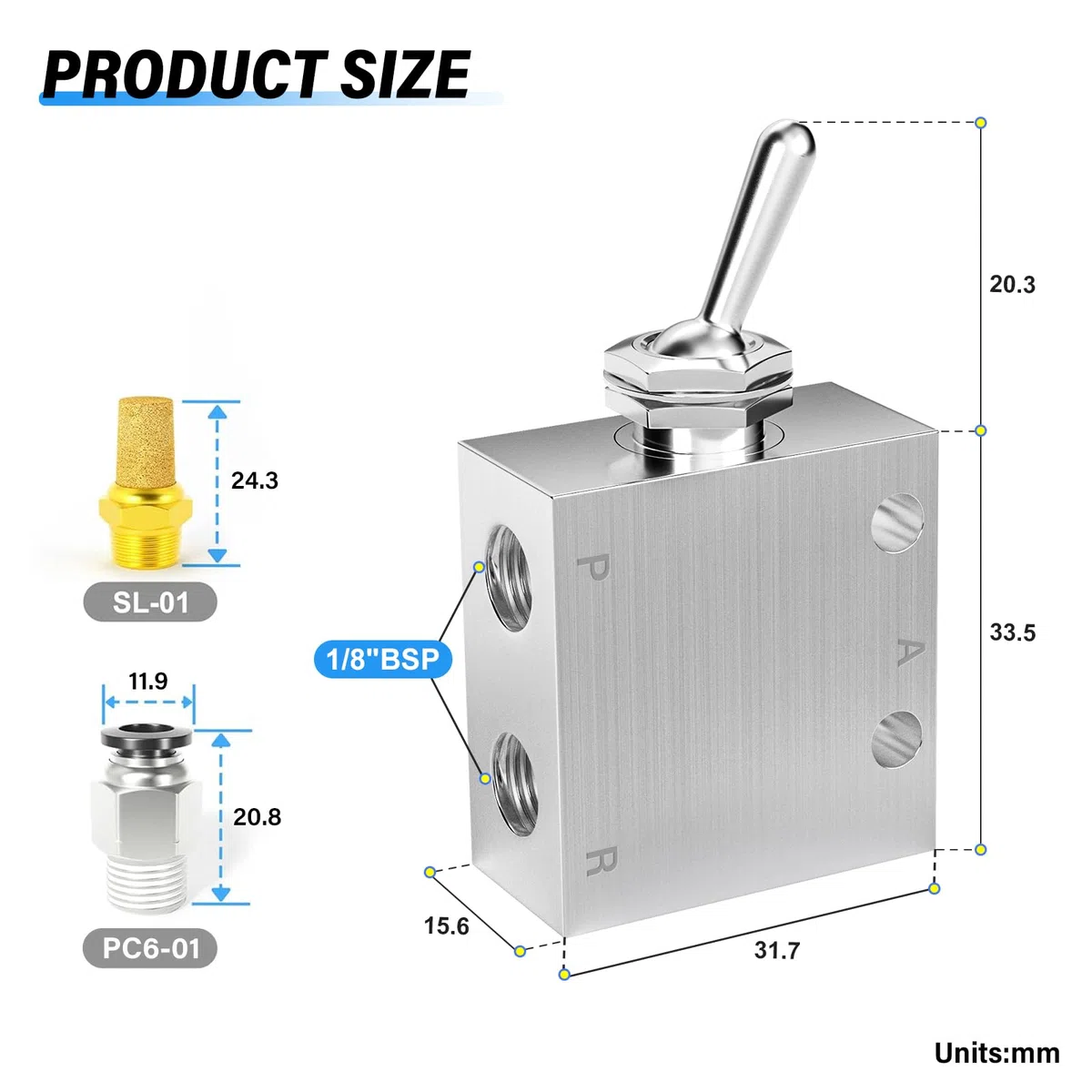 TAILONZ Neumática 1/8 pulgadas BSP 2 posiciones 3 vías Válvula direccional de conmutación mecánica normalmente neumática HL-2301