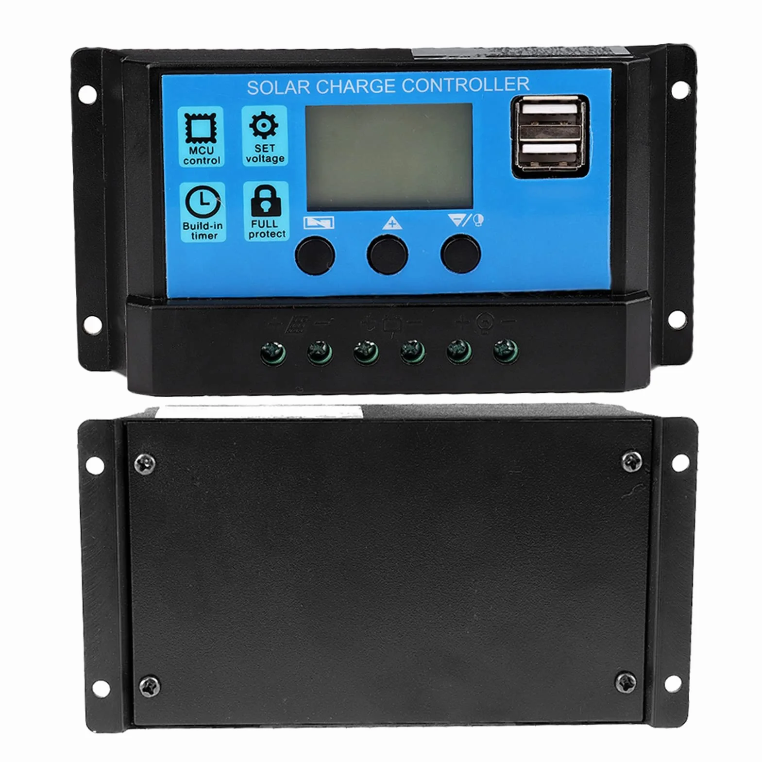 Controlador de carga solar, 60A/50A/40A/30A/20A/10A 12V 24V Controlador de carga solar automático Controlador PWM Puerto USB dual Cargador de batería solar PWM Pantalla LCD PWM(40A)