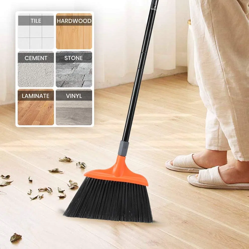TreeLen Escoba Resistente, Escoba Angular de Mango Largo de 14.5 Pulgadas de Ancho para garajes, Patios, aceras, Cubiertas y Superficies al Aire Libre, hogar, Cocina, habitación,