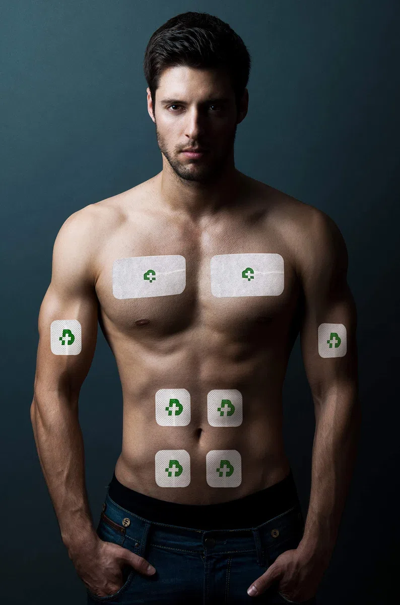 TESMED All Body Set de 16 Electrodos (8 Electrodos de 50x50mm + 8 Electrodos de 50x100mm) Compatible con Todas Las Marcas de electroestimuladores con Cables de 2 mm, No Necesitan Gel