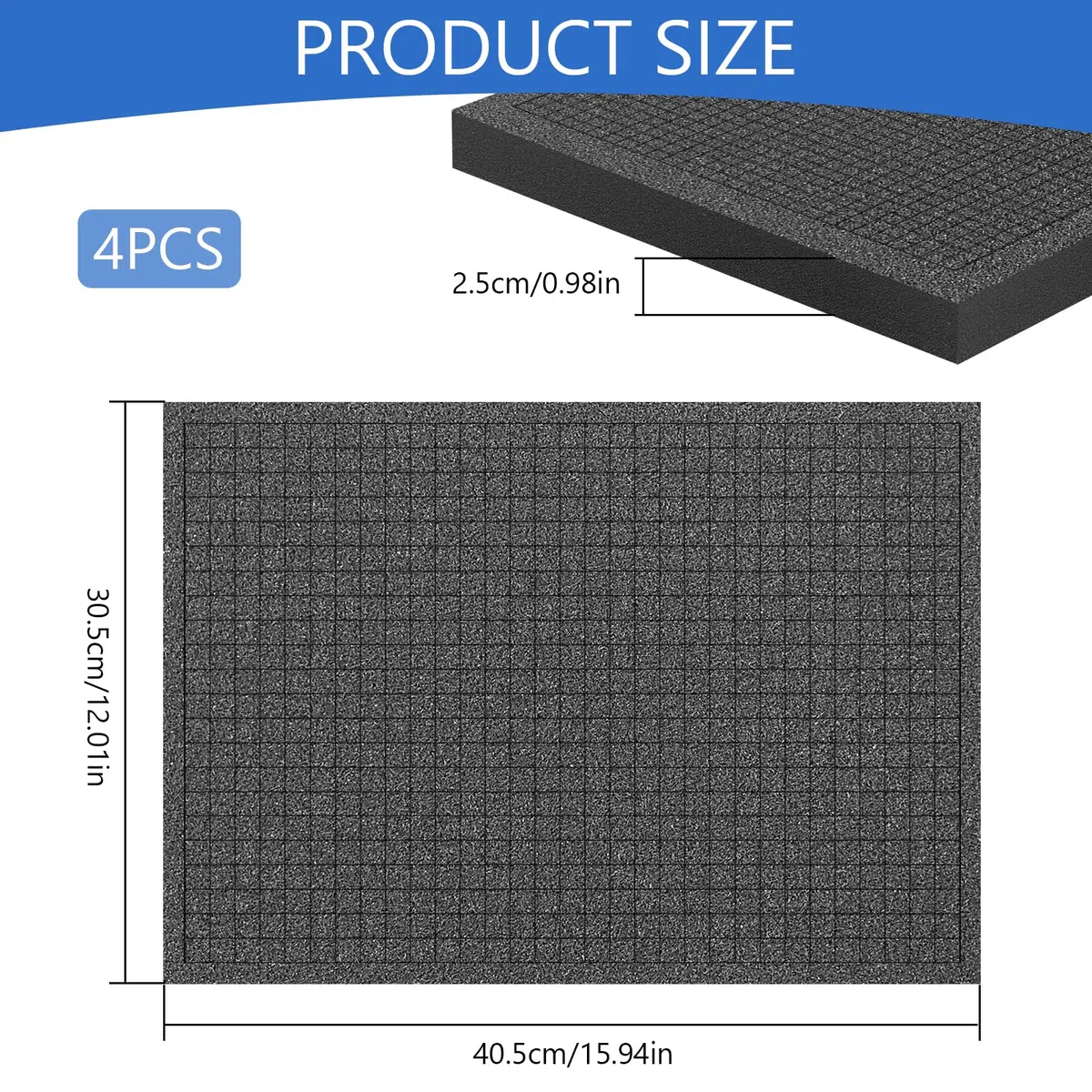 Espuma Cuadriculada 400x300x25mm | Lote de 4 Alta Densidad 50D para Caja Herramientas & Maletín Cámara | Corte Preciso como Insert para Miniaturas & Herramientas