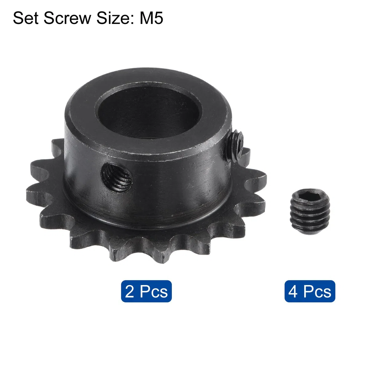 sourcing map #25 Cadena Rodillo Piñón, Diámetro 15mm Paso 1/4" 16 Dientes Simple Strand Piñón para Cadena Rodillos 25 Acero Carbono C45, con Pernos Ajuste para la Cadena ISO 04C, 2uds