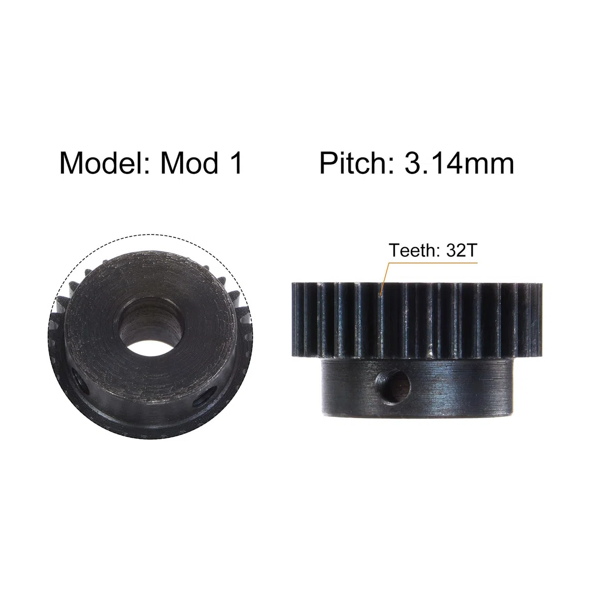 sourcing map 1Mod 32T Piñón Engranaje 10mm Diámetro Endurecido Acero Motor Cremallera Espolón Engranaje con Paso para RC Coche Camión Buggy Engranaje, 2 Juegos