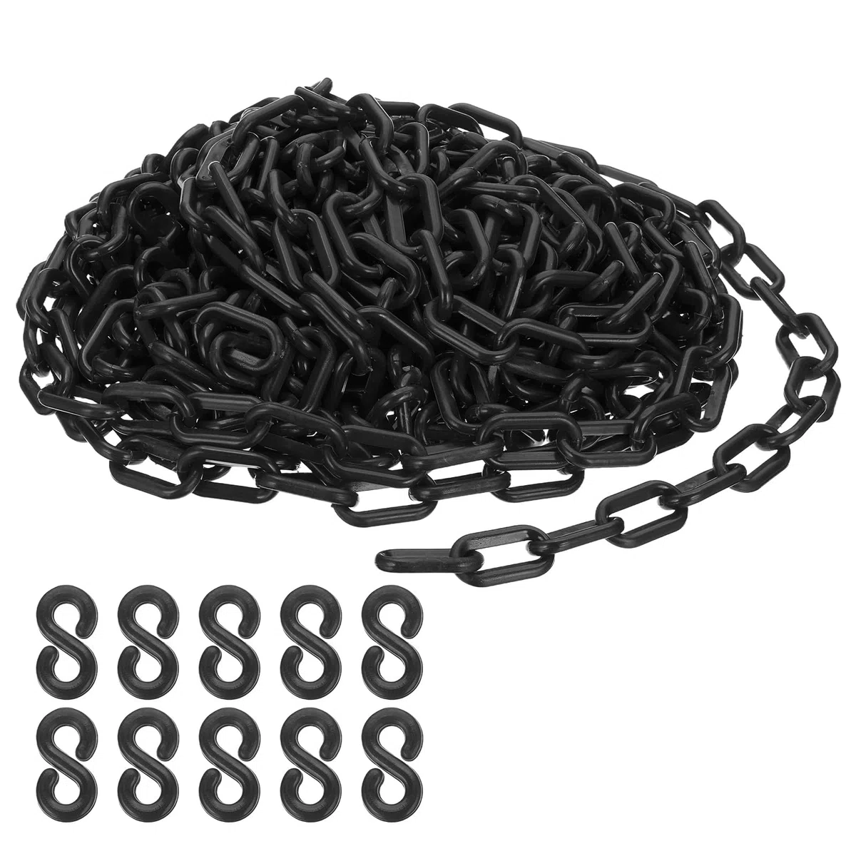 PATIKIL Cadena de plástico negra, 39pcs 6mm Cadena de barrera de seguridad para control de multitudes, estacionamiento, cerca, puerta, concierto