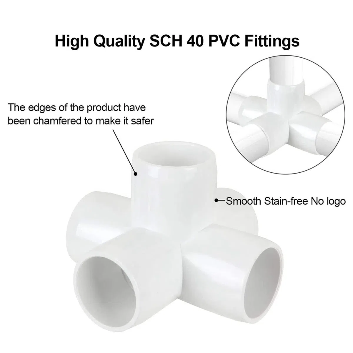 Conectores de PVC, Set de 10 Codos de 6 Vías, Accesorios para Tubería de Plástico, 20 mm Diámetro Interior, Color Blanco, para Estructuras y Recintos