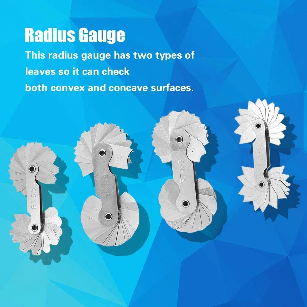 Radius Gauge-4pcs Acero inoxidable Radio medidor de filete Herramienta de medición R0.3-1.5 / R1-6.5 / R7-14.5 / R15-25