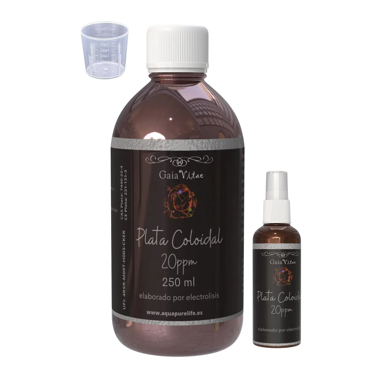 Plata Coloidal 250 ml | Solución Coloidal de 20 ppm con Partículas de Alta Pureza | Envase Ámbar Protector