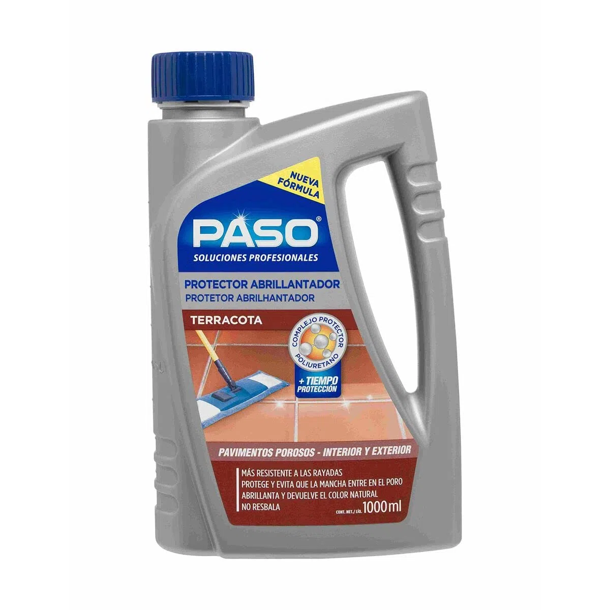 PASO - Protector Abrillantador para Terracota y Suelos Porosos - Protege contra Manchas y Rayadas, Con Complejo de Poliuretano para Mayor Resistencia, Brillo Natural para Interior y Exterior - 1 L