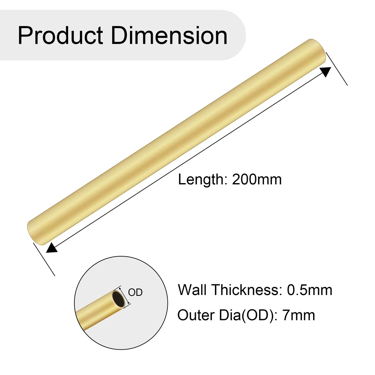 Tubo redondo de latón, 7 mm de diámetro exterior x 0,5 mm de grosor de pared de 200 mm de longitud, tubo de latón recto sin costuras para manualidades (4 piezas)