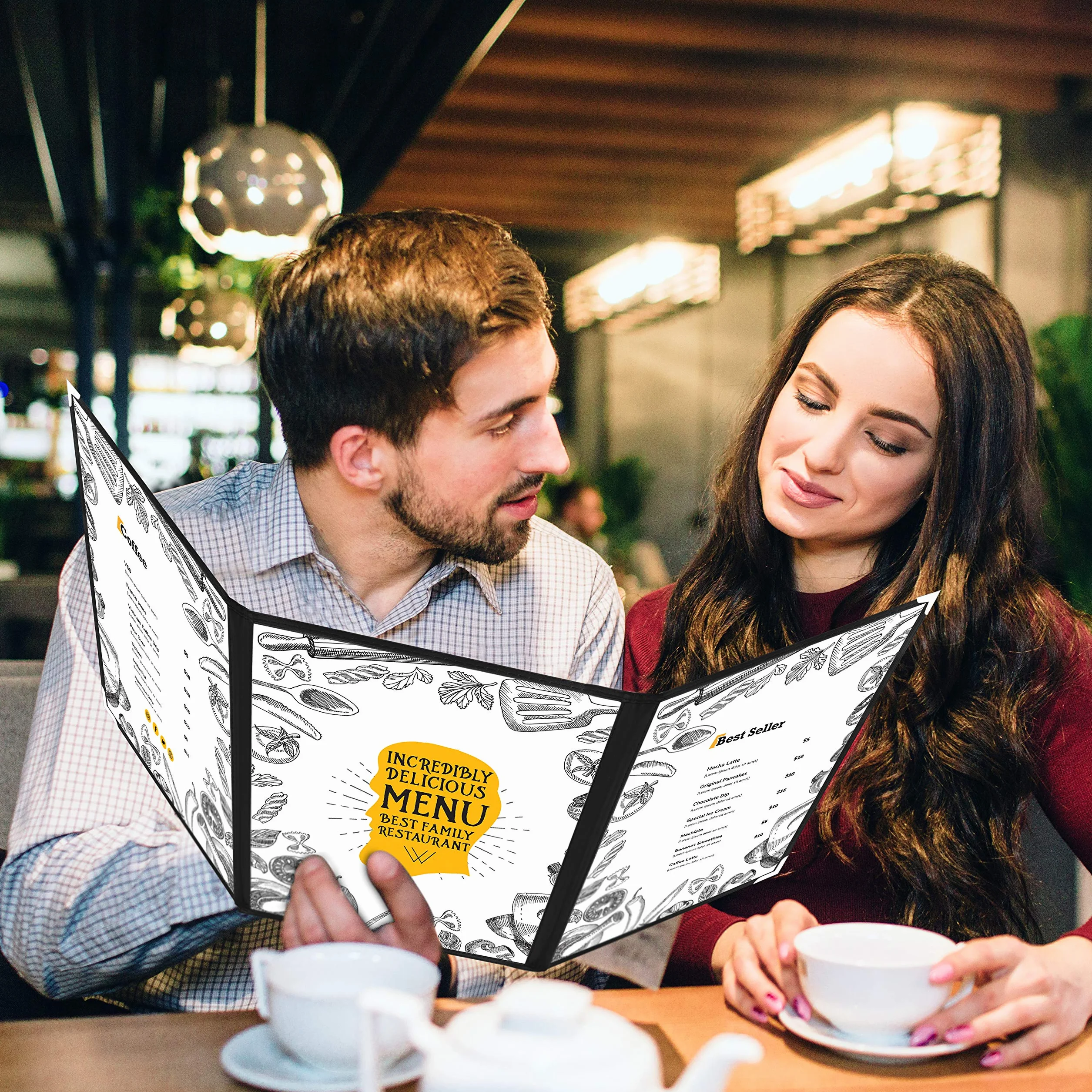 Kurtzy Funda para Cartas de Restaurantes Tres Pliegues A4 (Pack de 5) 3 Pliegues Vista Doble Estilo Americano - Fundas de Cartas Negras Protectores de Esquina – para Restaurantes, Bares, Cafés