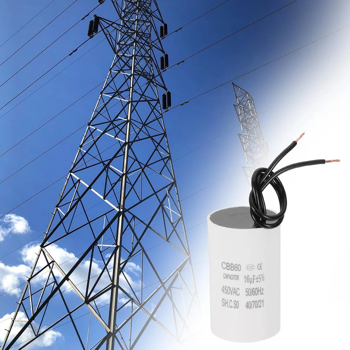 PATIKIL CBB60 16uF Condensador de Arranque, 2Pcs Condensador de Funcionamiento con 2 Cables, AC 450V con Frecuencia de 50Hz/60Hz, para Compresores de Aire y Bombas, Blanco