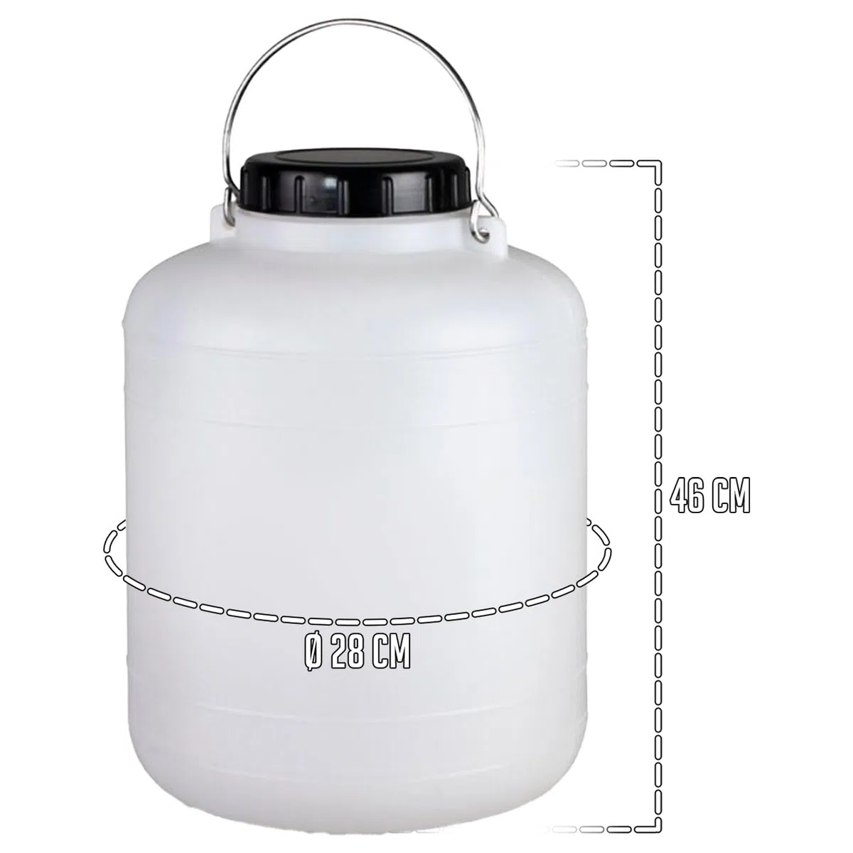 Tradineur - Bidón/Barril cilíndrico de 20 Litros con asa metalica para el almacenamiento de alimentos - Incluye tapa y obturador - Fabricado en PVC - Apto para uso Alimentario - Ø 28 x 46 cm