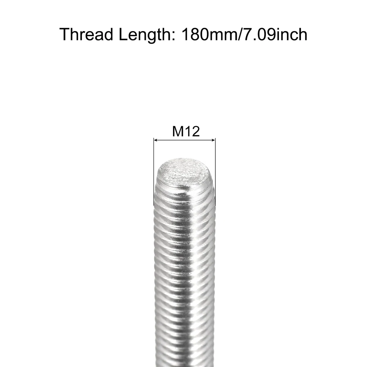 sourcing map Varilla totalmente roscada M12 x 180 mm, paso de rosca de 1,75 mm, acero inoxidable 304, varillas roscadas a la derecha, paquete de 4