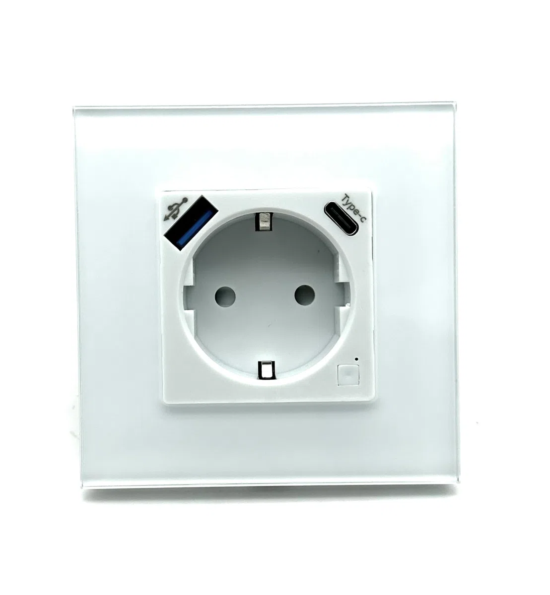 Panel de Interruptor Doble de Pared Táctil Moderno con Enchufe y Puerto USB y USB-C WiFi, Color Blanco